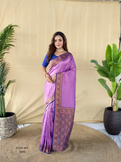 Traditional Banarasi Soft Silk Saree with Contrast Zari Weaving
